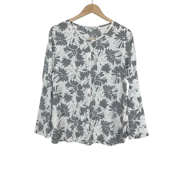 Cut Loose Black And White Floral Button Up Textured Top XS - Picture 1 of 6